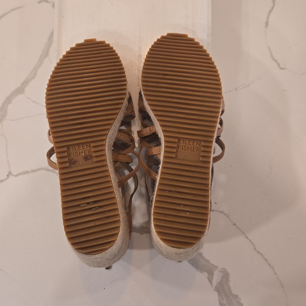 Eileen Fisher Tan Suede Criss Cross Strap Wedge Chunky Espadrilles Sandals 9.5 - Picture 6 of 8